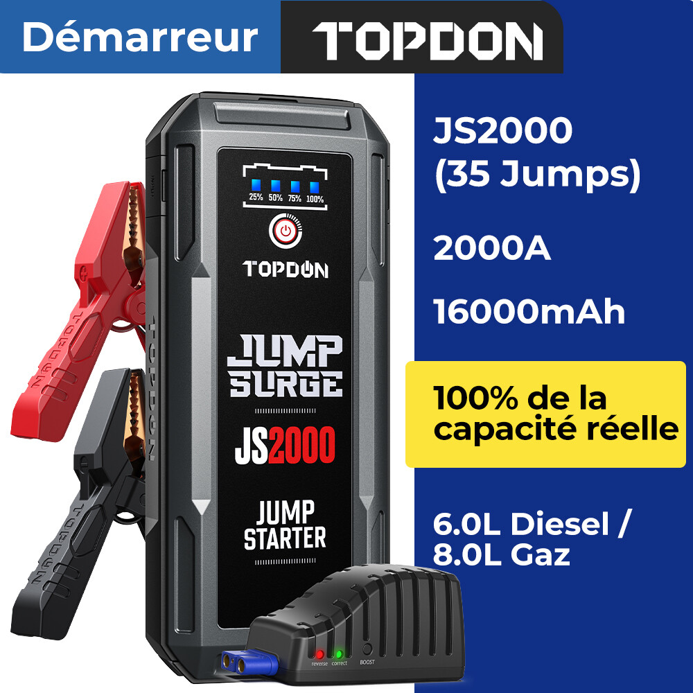 Panne de batterie ? Topdon JS2000 Booster de voiture 2000A pour démarrer en un éclair