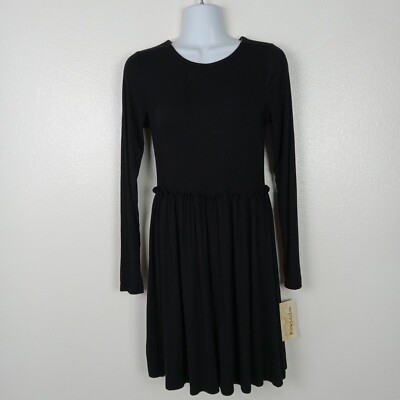NWT Rewind Dress Size Small Black Long Sleeve Ribbed Skater Junior's
