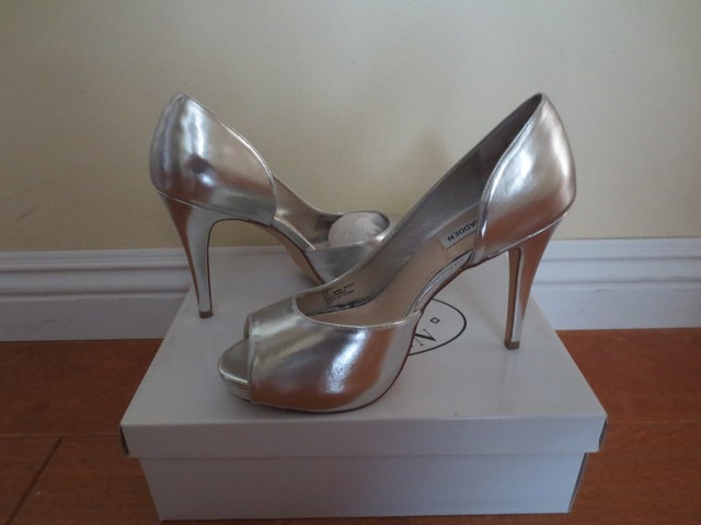 silver peep toe high heels