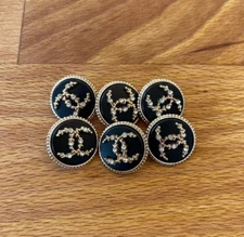Designer Vintage Designer Black Rhinestone Gold Button STAMPED | 6 PC Bundle