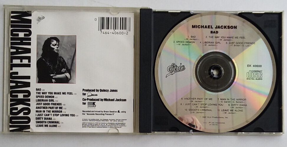 Michael Jackson - Bad - Audio CD 1987 Compact Disc Audio Epic