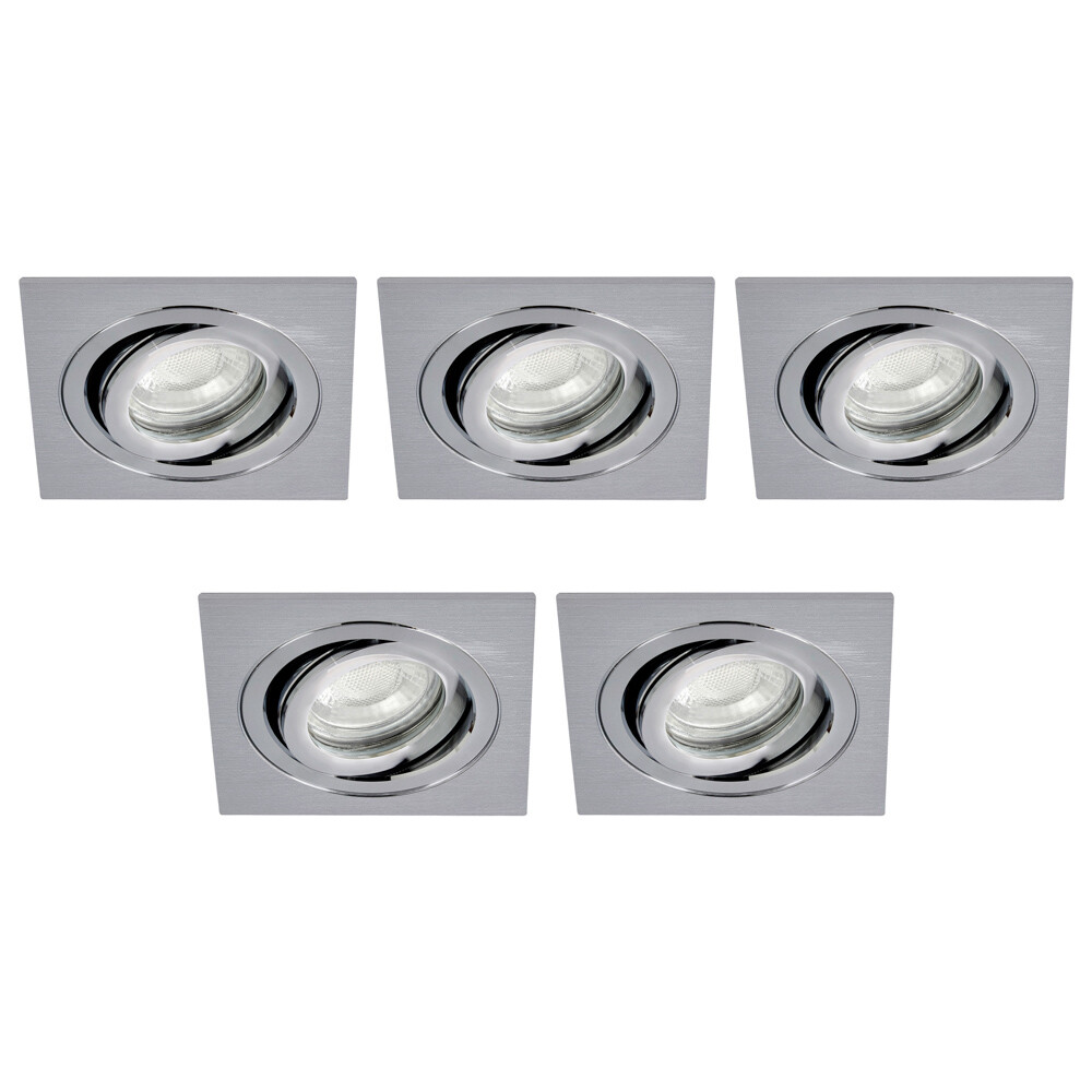 Litecraft Recessed Downlights Tiltable Square IP65 Spotlights in Nickel - 5 Pack
