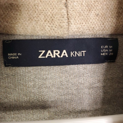 Zara Knit Sweater Womens M Cardigan Boxy Shawl Collar Tan Reversible Oversized - Picture 7 of 8