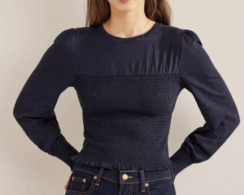 BODEN TOP. SIZE 12. NAVY. JERSEY. ELASTICATED BODY & CUFFS. WITH TAGS. - Picture 1 of 8