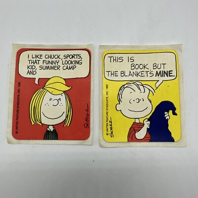 PEANUTS Stickers Bookplate Personalize Linus Peppermint Paddy 1950s 60s Vtg x 2