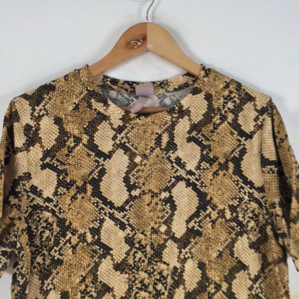 H&M Mujer Camiseta Talla XL Marrón Piel Serpiente Estampado Manga Corta Algodón 057544 Foto 2 de 4