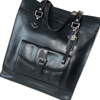 Coach Charlie Black Leather Front Pocket Large Tote