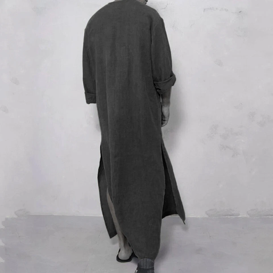 Hombres Árabe Musulmán Bata Suelta Islámica Thobe Informal Jubba Kaftan Batas Largas Ropa Foto 4 de 4