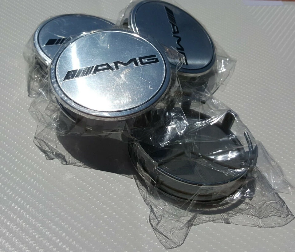Комплект из 4 серебристых центральных колпаков AMG для Mercedes Benz 3 дюйма/75 мм подходит для большинства моделей - Изображение 4 из 4