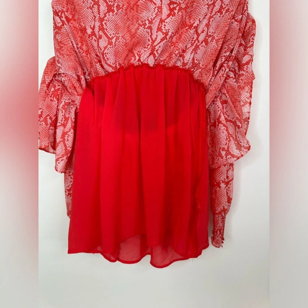 Abito Michael Kors donna medio avvolgente scollo a V manica lunga vita liscia pitone rosso