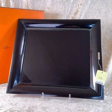 Hermes Paris Brown  Lacquered Wooden Change Tray Vide Poche 37 x 33 cm with Case