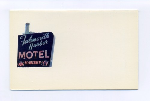 Falmouth MA Tri-Fold Postcard Falmouth Harbor Motel, neon sign, "French Riviera"