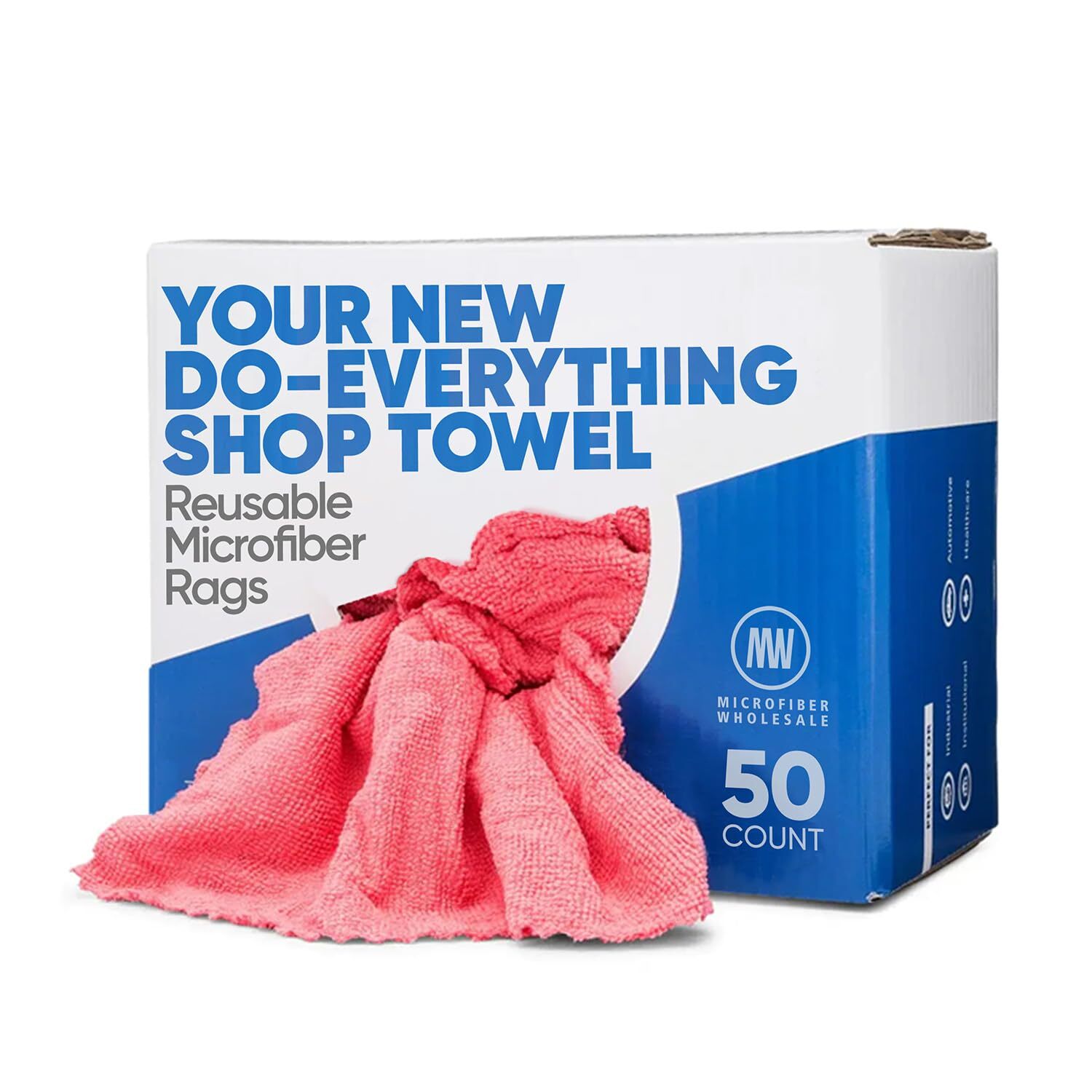 Microfiber Towels | MWipes Reusable Red Rags | 50 Rags in a Box | Super Absor...