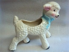 Vintage WHITE LAMB  Pottery Nursery Planter