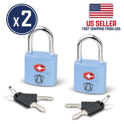 2 Pack TSA Approved Padlock w/ Key Set for Secure Protected Luggage