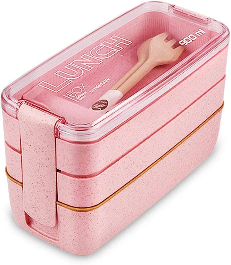 Stackable Wheat Straw Bento Lunch Box for Adults with 3 Compartments Stackable Wheat Straw Bento Lunch Box for Adults with 3 Compartments