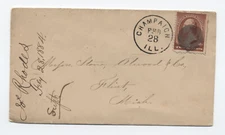 1884 Champaign IL 2 cent brown #210 cover [H.3122]