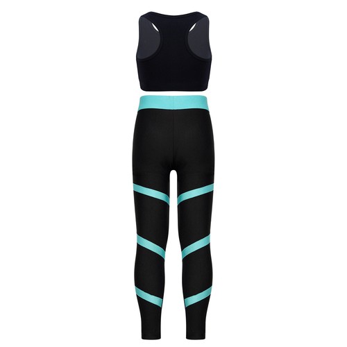 Kids Girls Crop Top With Pants Slim Fit Dance Set Gymnastics Outfits Round Neck - Picture 5 of 58
