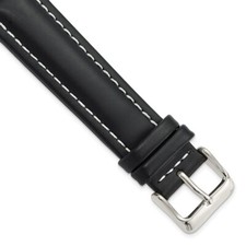 20mm 7.5" Black Oil Tanned Leather Silver-tone Buckle Watch Band
