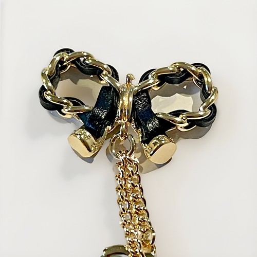 Chanel Zipper Pull Pendant Gold Black BOW Chain STAMPED Lg 30x82mm 2pc Set - Picture 7 of 8