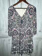 NWT ELIZA J BLUE PINK PAISLEY MOSAIC 3/4 SLEEVE STRETCH JERSEY SHIFT DRESS 14
