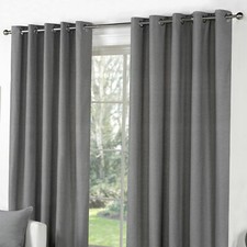 Fusion Sorbonne Plain Dye 100% Cotton Lined Curtains & Cushions in Charcoal Grey