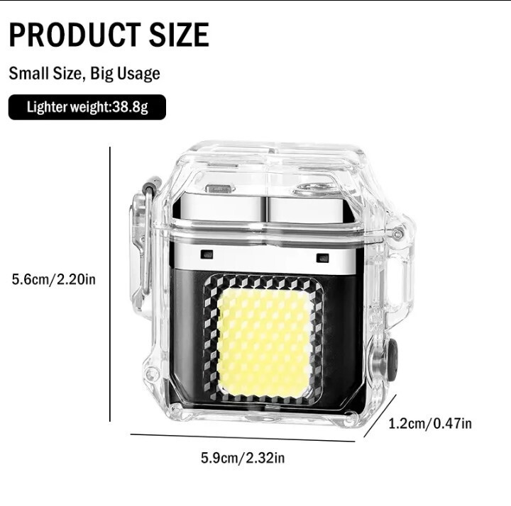 2 in 1 Rechargeable Electronic Lighter with COB Lamp Super Bright Pocket Size 