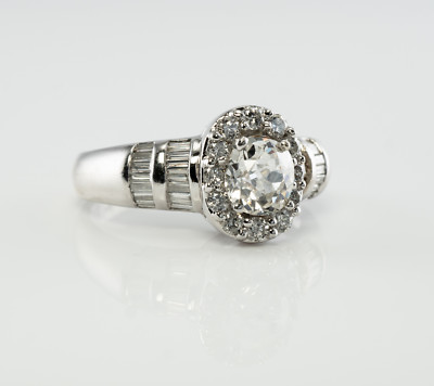 Old Mine Cut Diamond Ring 14K White Gold Band 1.63 TDW Engagement