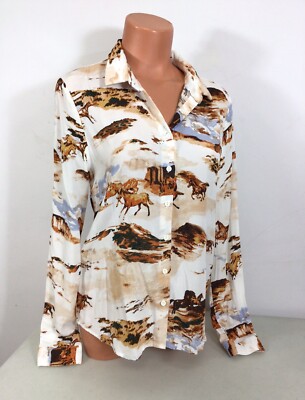 Ichi Horse Blouse Equestrian Top Womens Small