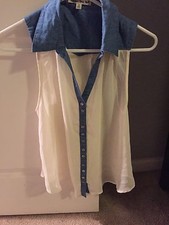 Denim Detail Sleeveless Blouse