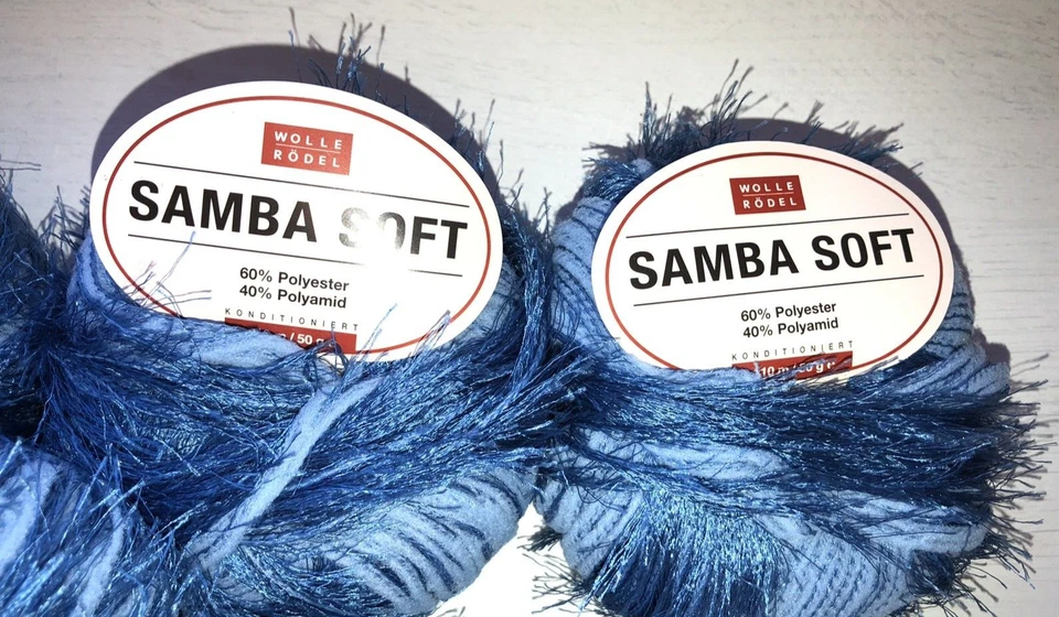 Lot of 9 Skeins SAMBA SOFT by Wolle Rodel Blue Eyelash Yarn 110m/50g each - Image 3 of 4