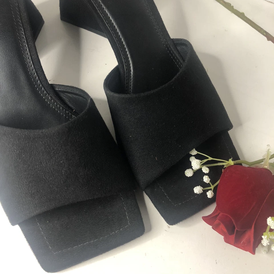 Asos Design Healing 高级麂皮绒中跟穆勒鞋黑色女式 US 7.5 EU 38 — 第 2/4 张图片