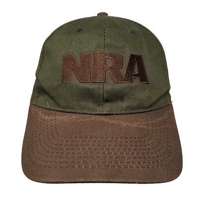 NRA Strapback Hat Green Brown Adjustable 58 CM Embroidered Logo 2nd Amendment