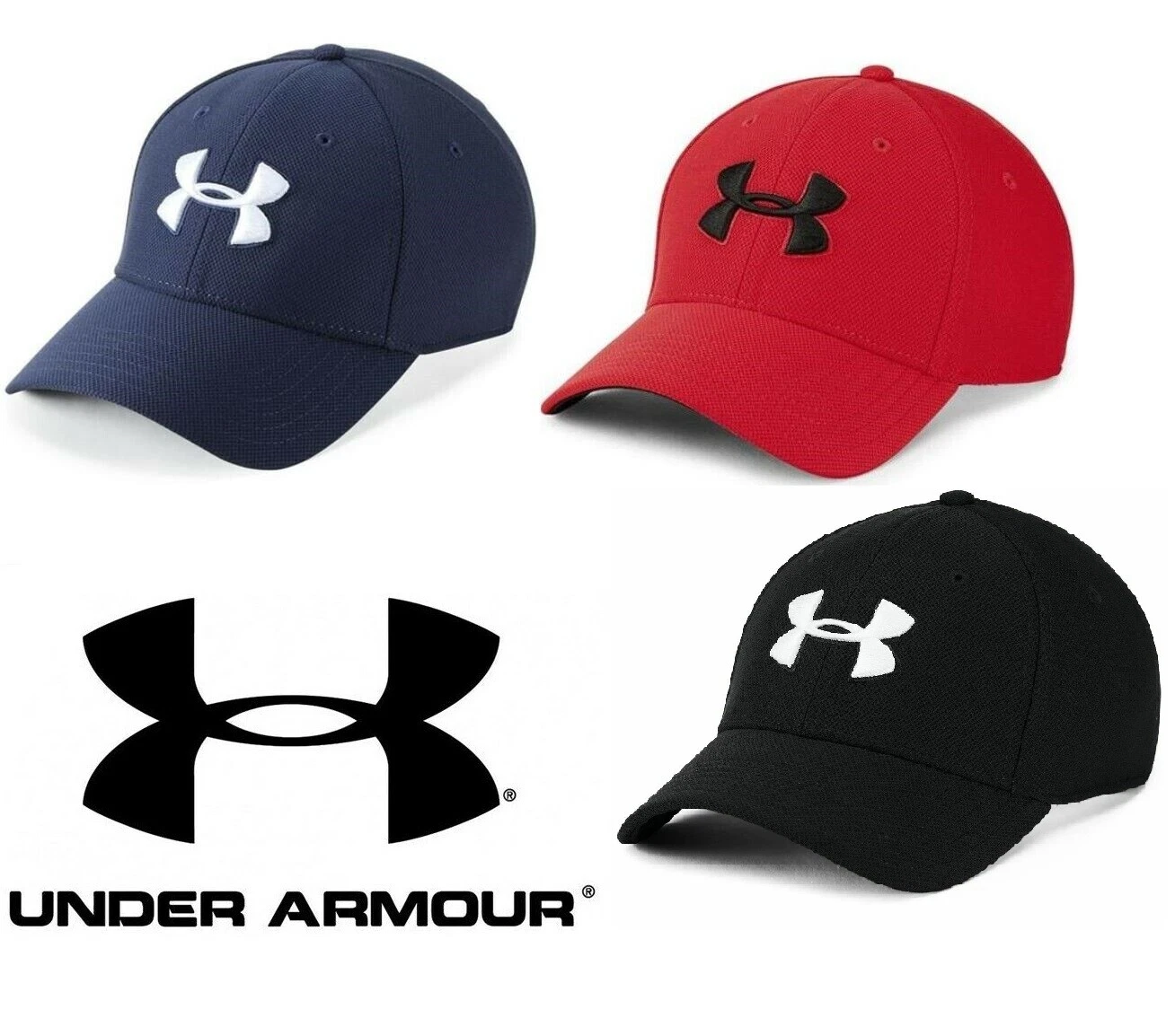 Under Armour Mens UA Blitzing 3.0 Stretch Fit Cap Sport Performance Hat Red Navy