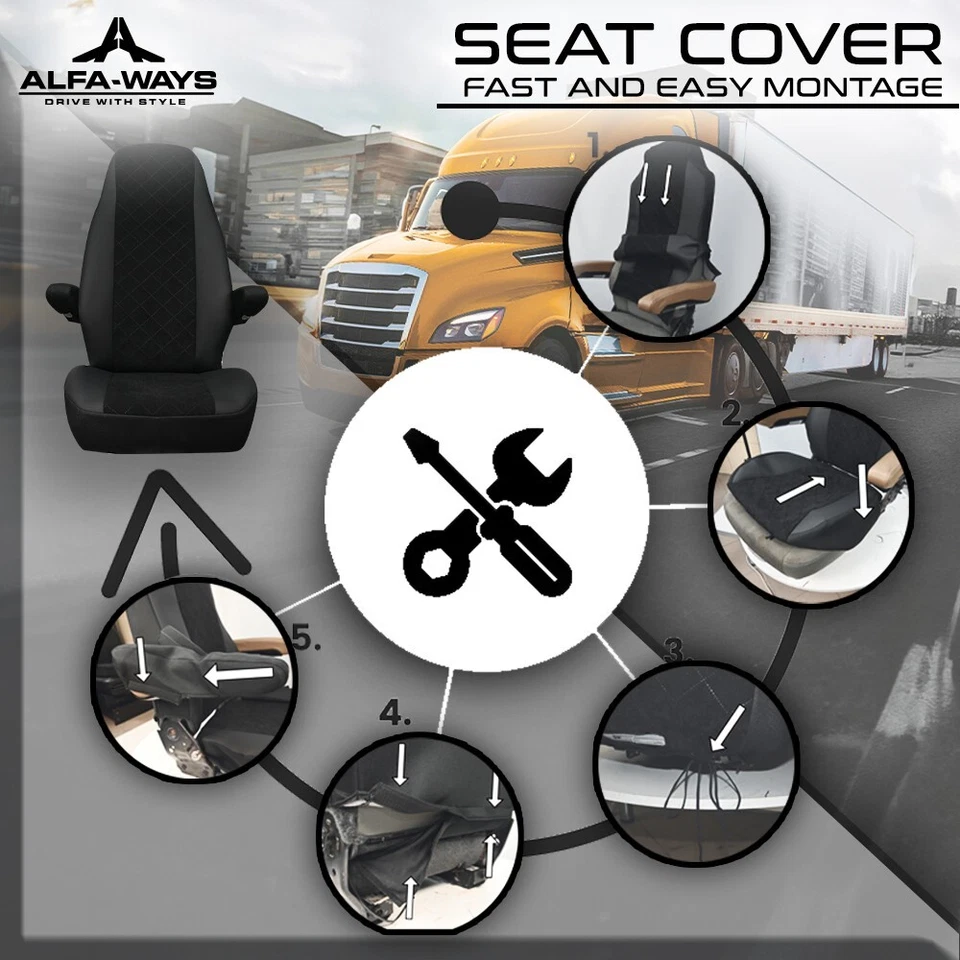 Seat cover fits: FREIGHTLINER CASCADIA 125, 116, 126 (2014-current) (33" back) - Image 4 of 4