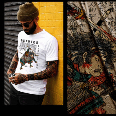 Samurai T-Shirt Bushido Code Japanese Warrior Sword Katana Kanji Ronin run tee