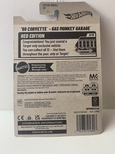 2025 Hot Wheels Target Red Edition '68 Corvette Gas Monkey Garage - Picture 2 of 2