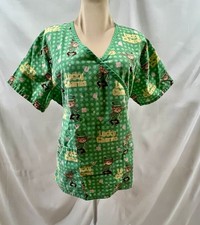 Women’s Lucky Charms Scrub Top Green Leprechaun St Patrick’s Day Tie Back Scrub