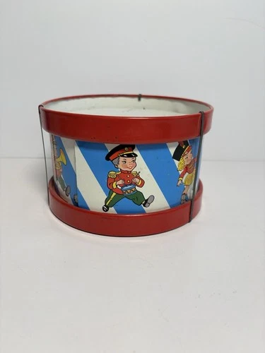 Vintage Ohio Art 6" Toy Drum Marching Band Tin Lithograph