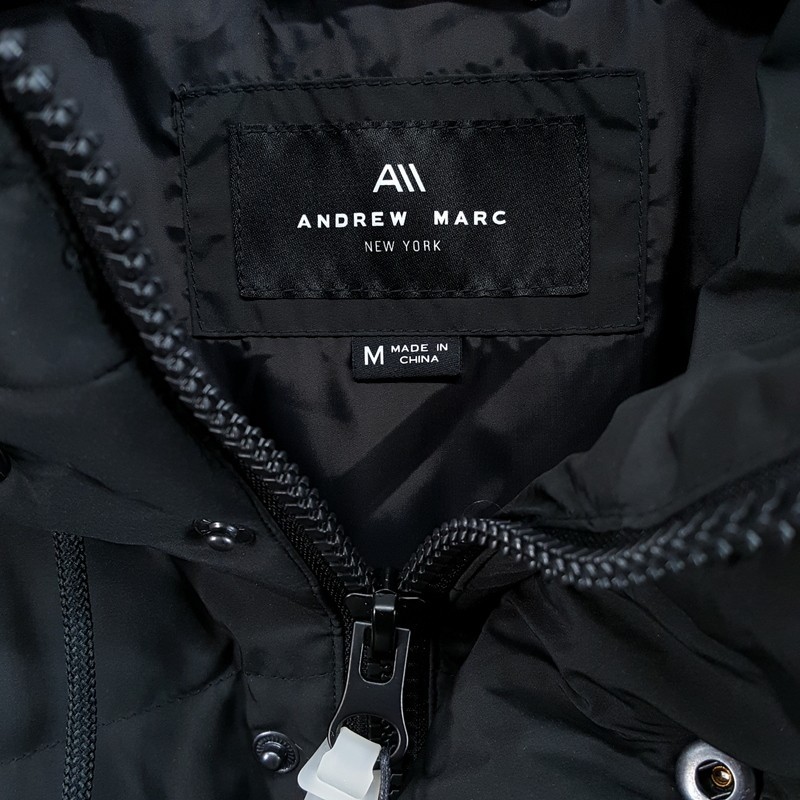 ANDREW MARC NEW YORK Puffer Jacket Mens Medium Black Hooded Winter Coat $395 - second product detail image