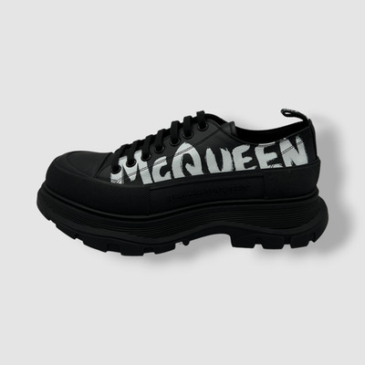 $950 Alexander McQueen Mens Black Leather Lace-Up Sneaker Shoes Size 43