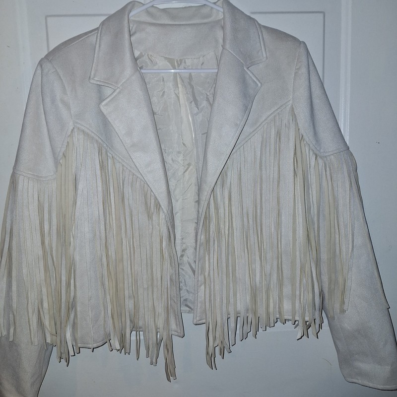 Excellent Fringed Faux Suede Jacket~Off White~Ivory~Boho~Western~Large