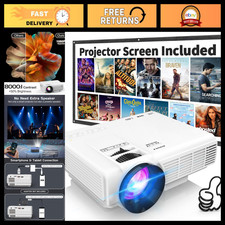 1080P Mini Projector with Screen, Portable Home Theater, Bluetooth, HDMI/USB, In