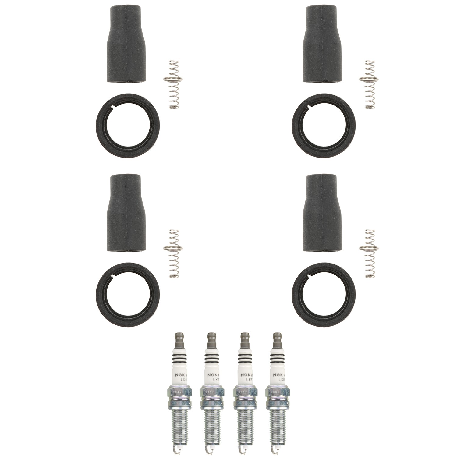 NGK 4 Ruthenium HX H. I. Spark Plugs 4 Coil Boots Kit for Kia Soul 2.0 2013 V4