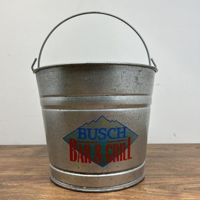 Busch Beer Bar & Grill Ice Party Buckets Galvanized Metal w/Handle Metal
