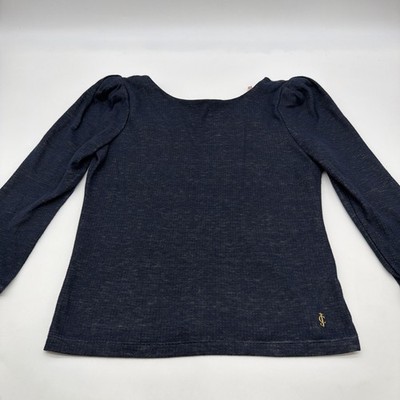 Juicy Couture Born In The Glamous USA Blouse Women M Blue Button Logo.#47051