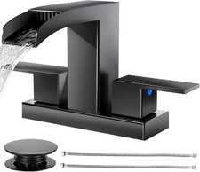 Waterfall Bathroom Faucets 3 Hole, Matte Black Bathroom Sink Faucet Square 4 Inc