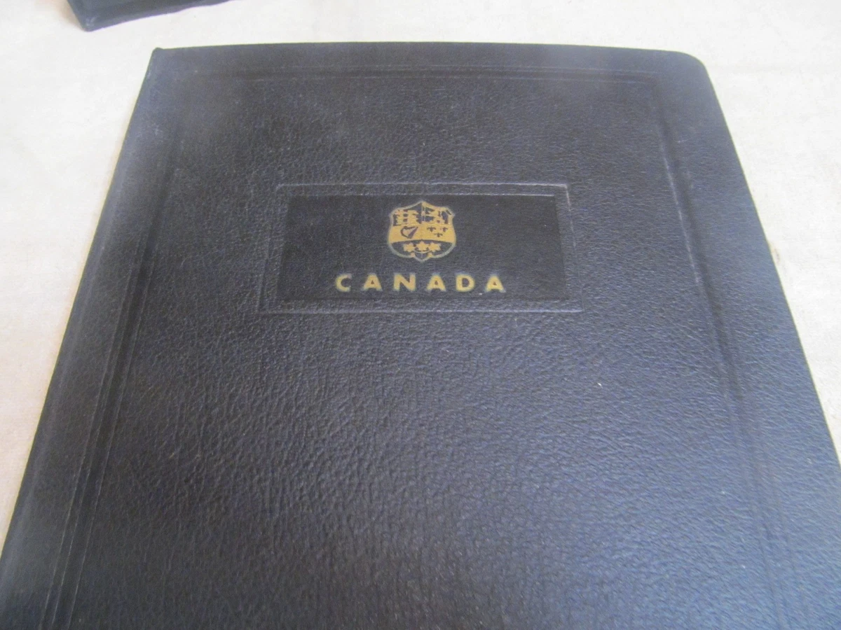 VINTAGE MINKUS 1960 CANADA STAMP ALBUM WITH SLEEVE, ABOUT 35% FULL, 90 PAGES.