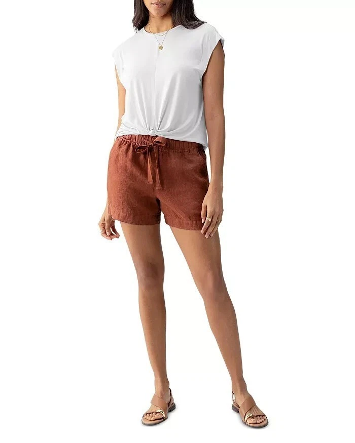 Sanctuary Always Linen Shorts Women's Rich Clay Drawstring Travel Slash Pockets - Image 2 of 4