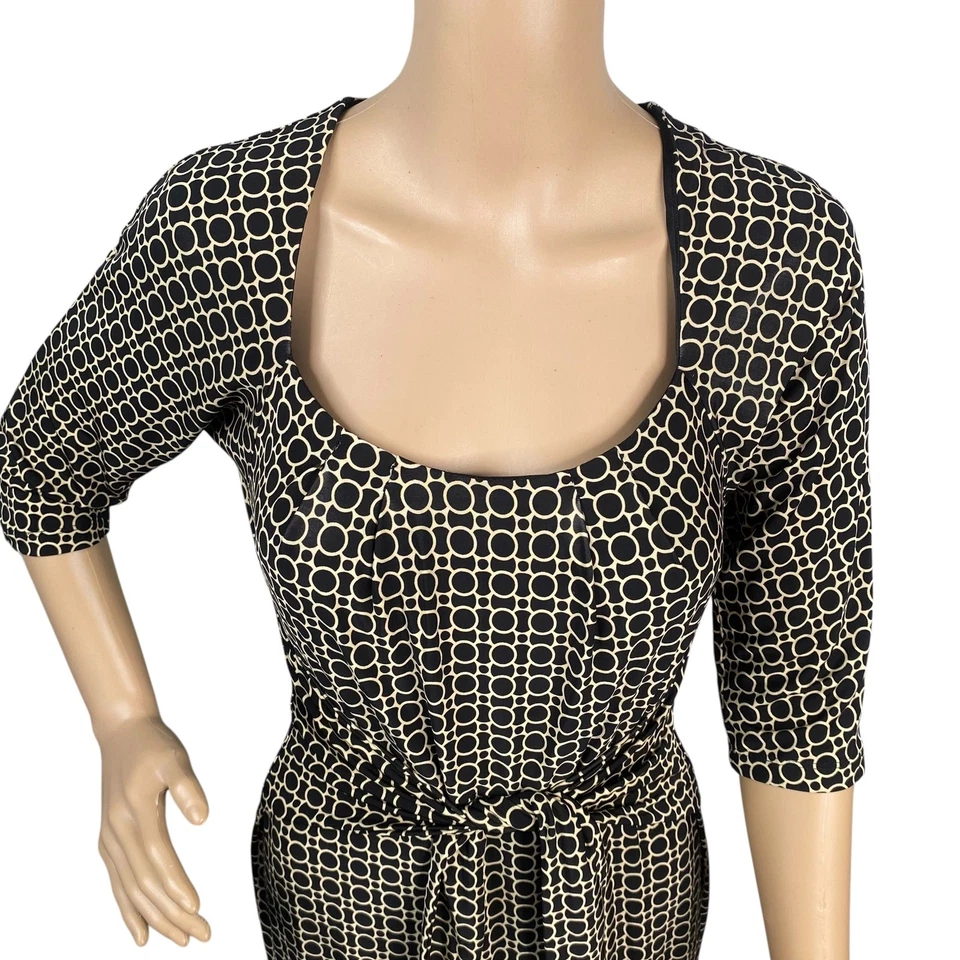 Vestido Vaina David Meister De Colección Estampado Geométrico Corbata Frontal Jersey Talla 4P Foto 4 de 4